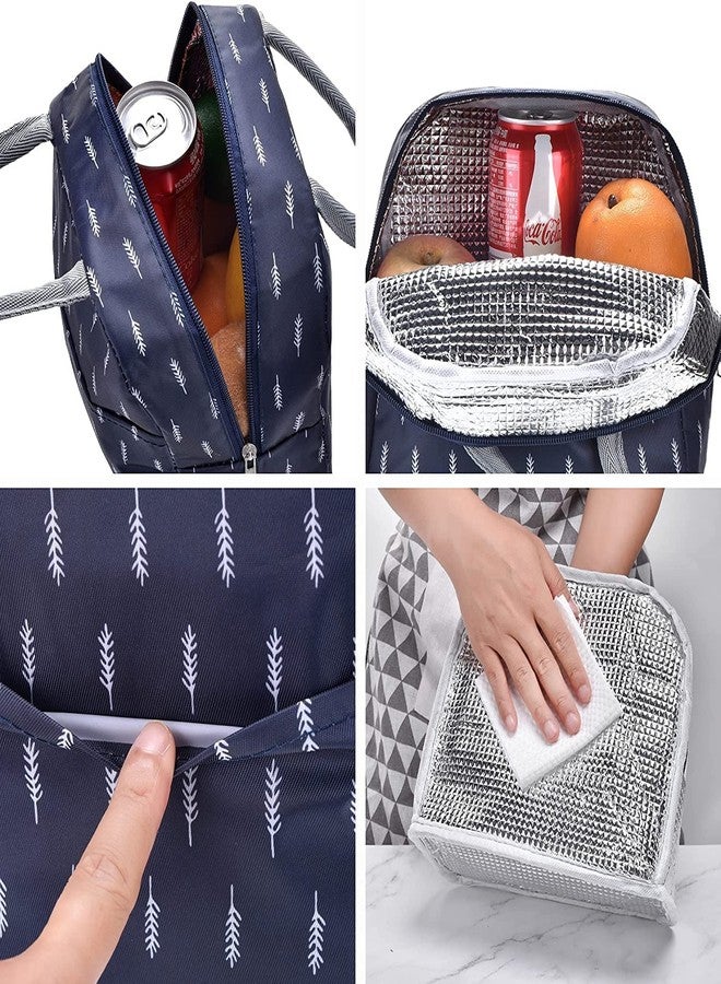 AKRIZA Insulated Lunch Bag for Women Men, Reusable Lunch Tote Lunch Box Organizer Cooler Bag with Front Pocket for Work Travel Picnic (Blue Feather) - Image 4